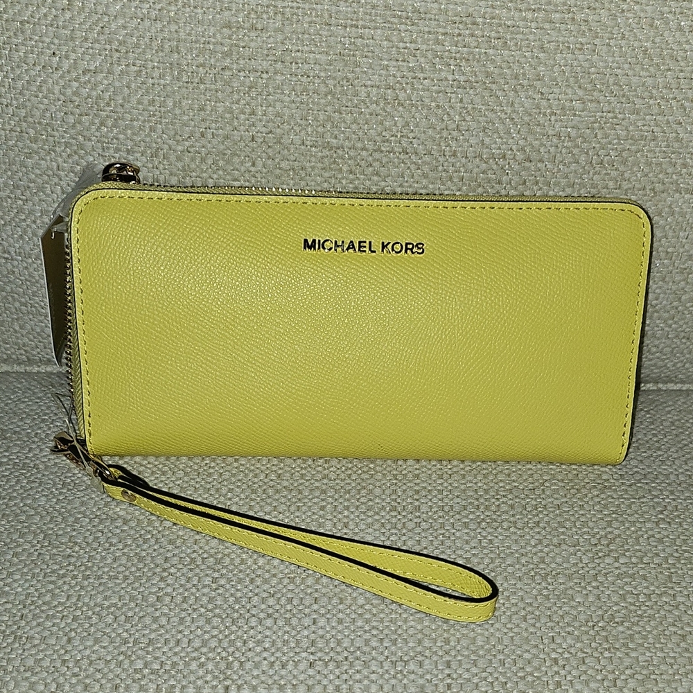 Michael Kors Lemon Yellow Saffiano Zip Wristlet Wallet